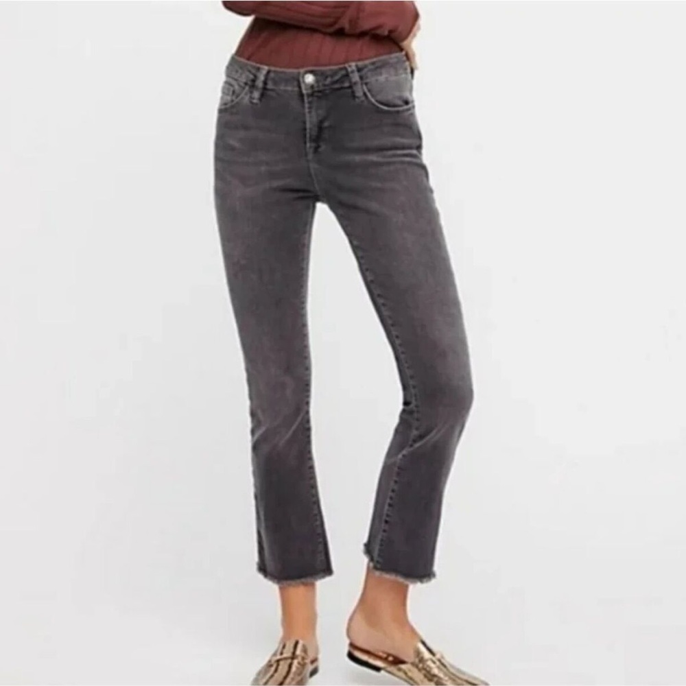 Free People Jeans Womens 29 Cropped Straight Gray High Rise Raw Hem Frayed Boho